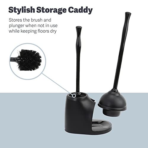 Casabella Bowl Brush & Plunger Combo - Heavy-Duty Toilet Plunger and Cleaning Brush, Ergonomic Handles, Durable Bowl Brush, Tackles Tough Clogs, Discreet Storage