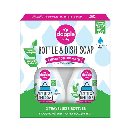 Dapple Baby Fragrance-Free Baby Bottle & Dish Soap - (2 Pack) 3 fl oz - Plant-Powered Cleaner for Bottles, Pump Parts, and Sippy Cups - Travel Size