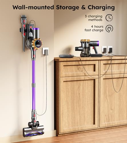 Cordless Vacuum Cleaner,Upgraded 550W 45KPA 60Mins Vacuum Cleaners for Home,Self-Standing Stick Vacuum with LED Display, Anti-Tangle,8 in 1 Lightweight Vacuum Cordless for Pet Hair Carpet Hard Floors