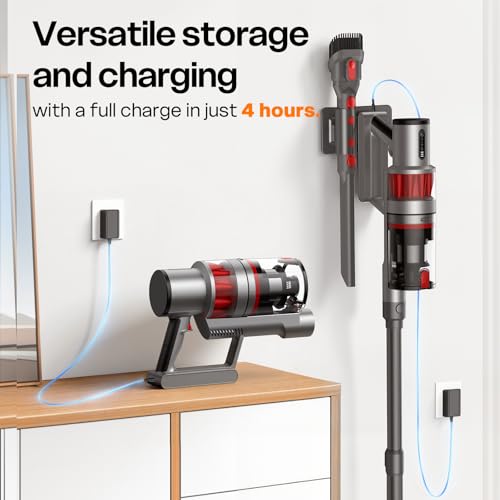ToyMade Cordless Vacuum Cleaner, 600W/50KPA, Stick Vacuum with Rechargeable Design, Up to 60 Minutes, Powerful Suction, Lightweight, Vacuum Cleaner for Home/Pet Hair/Carpet/Hard Floor, Grey