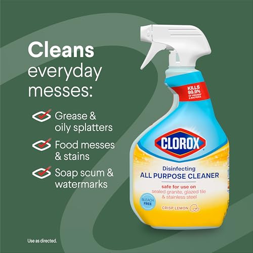 Clorox Disinfecting All Purpose Cleaner, Bleach Free, Crisp Lemon, 32 Fluid Ounces (Pack May Vary)