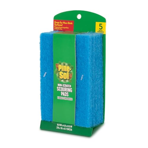 Pine-Sol Non Scratch Scouring Pads - Household Scrubbing Tool for Cleaning Nonstick Cookware and Surfaces - 5 Pack