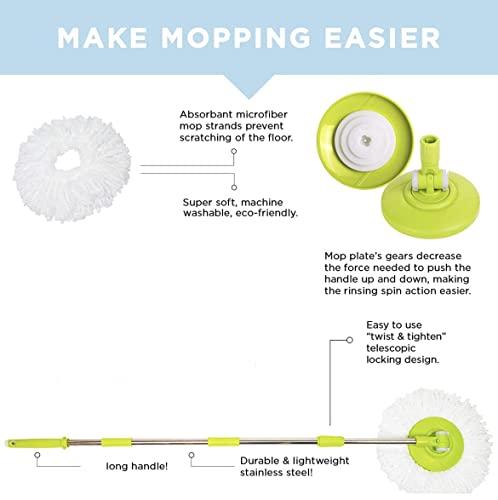 Deluxe Stainless Steel Rolling Spin Mop System with Replacement Microfiber Mop Heads – Walkable with Wheels - Suits All Floor Types - Multipurpose Home Use