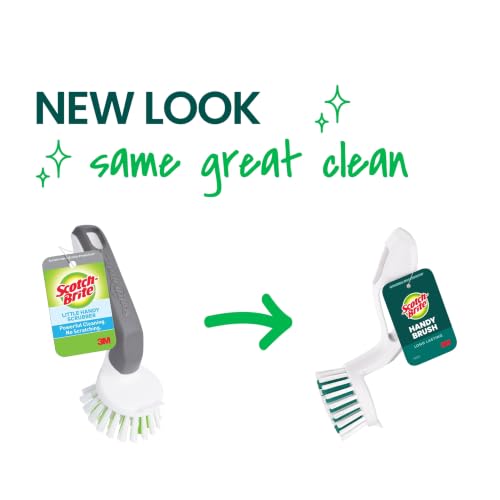 Scotch-Brite Handy Brush, Small and Durable Dish Brush with Handle for Scrubbing Hard-to-Reach Cookware, Tubs, Sinks, Car Tires, and More without Scratching, Antimicrobial, and Rinses Clean