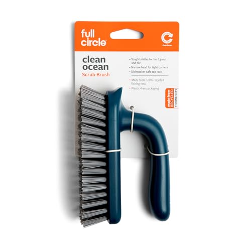 Full Circle Clean Ocean Grout & Tile Scrub Brush, for Shower, Bathroom, and Kitchen, Sustainably Made 100% from Recycled Ghost Fishing Nets