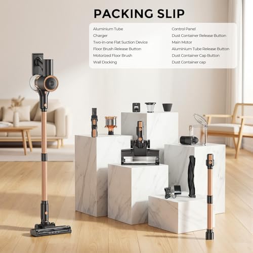 Cordless Vacuum Cleaner, Stick Vacuum with LED Display, Real-Time Battery Level Rechargeable Cordless Vacuum with 2 Adjustable Suction Modes, 40 Mins Runtime Handheld Vacuum for Home（Rose Gold）