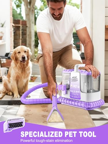 Portable Carpet & Upholstery Cleaner Machine for Pets, Spot, Stain, Couch Cleaner Machine with Powerful Suction and and Self Cleaning, Car/Auto Detailer, Lightweight Compact Design, Purple