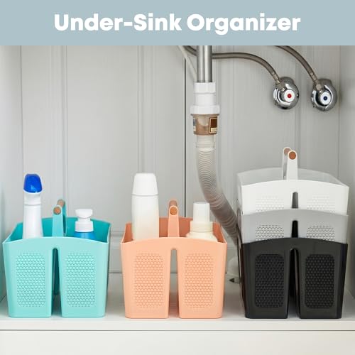 Haundry Plastic White Shower Caddy Basket with 3 Compartments, Portable Divided Bathroom Cleaning Caddy Organizer Storage Tote with Handle for Dorm, College, Room Essentials