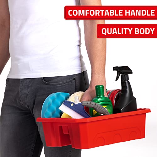 CANOPUS Storage Tray Tote with Functional Holes - 2 PCs Plastic Cleaning Caddy with Handle, Portable Caddy, Undersink Storage for Kitchen, Shoe Cleaning Box, Products Organizer, Red