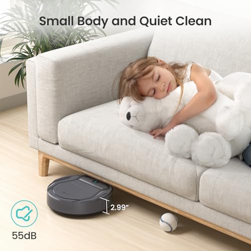 Lefant M210P Robot Vacuum Cleaner, 4000pa Suction, 200 Mins Runtime, Super Thin, Quiet, Self-Charging, Ideal for Pet Owners, Multi Surface Cleaning, APP/WiFi/Alexa Control, Gray