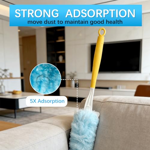 60 Count Disposable Dusters Refills, 360° Heavy Duty Duster Refills Compatible with Swiffer Duster Refills (60 Count Duster Refill +2 Handle)
