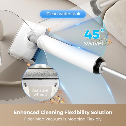 HABIUBIU Wet Dry Vacuum Cleaner, 23KPa Vacuum and Mop Combo, 180° Lay-Flat Design with Edge Cleaning, Self-Cleaning Vacuum Mop for Hard Floors, Up to 35 Min Runtime, LED Display & Voice Prompts