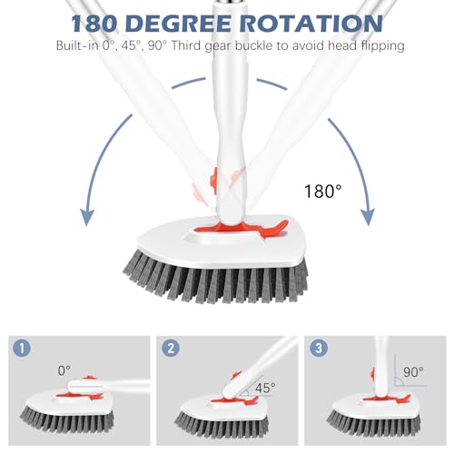 SetSail Tile Tub Scrubber Brush 3-in-1 Shower Scrubber with 52-inch Adjustable Long Handle Shower Cleaner Brush and 3 Detachable Replacement Brush Heads for Cleaning Bathroom Kitchen Walls Tub Tile