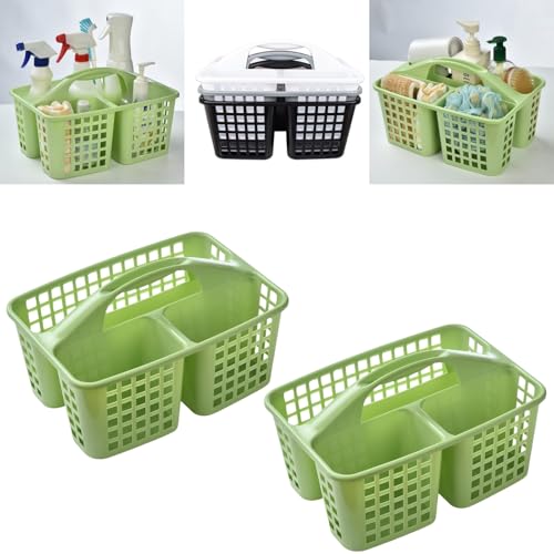 Boxonly Portable Shower Caddy Basket,Convenient Cleaning Supplies Organizer with Compartments and Handle,Ideal for Bathroom, Bedroom, Kitchen, College Dorm,Garden,etc.green-2 Pcs