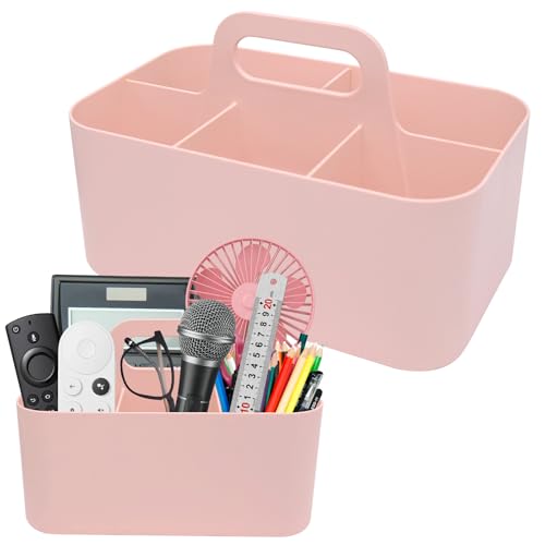 BLLREMIPSUR Plastic Portable Caddy with Handle, Pink Bathroom Shower Caddy Organizer, 5 Grid Small Caddies Storage Basket for Makeup, Cleaning, Art Craft, Stationery