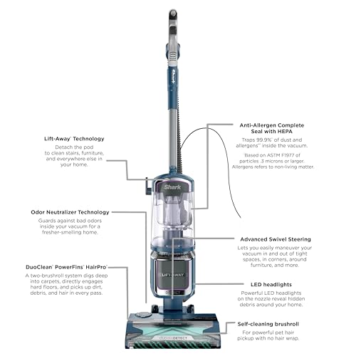 Shark Detect Performance Lift-Away Advanced Upright Vacuum with DuoClean, Odor Neutralizer Technology, Anti-Allergen Technology, Direction Detect, LED Headlights, 3 Cleaning Tools (Renewed)