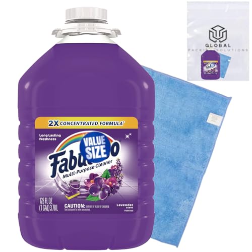 Fabulos Multi-Purpose Cleaner Concentrated Formula, Lavender Scent — Multi-Surface Floor Cleaner & Deodorizer, All-Purpose Mopping Solution for Hardwood, Tile, Laminate, 128 Fl Oz + Microfiber Cloth
