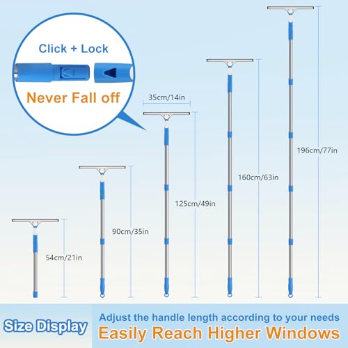 Mitclear 77'' Professional Squeegee Window Cleaner Tool with Extension Pole, Car Windshield Cleaning Kit with Long Handle, Window Washing Equipment for Indoor Outdoor Windows & Car Glass
