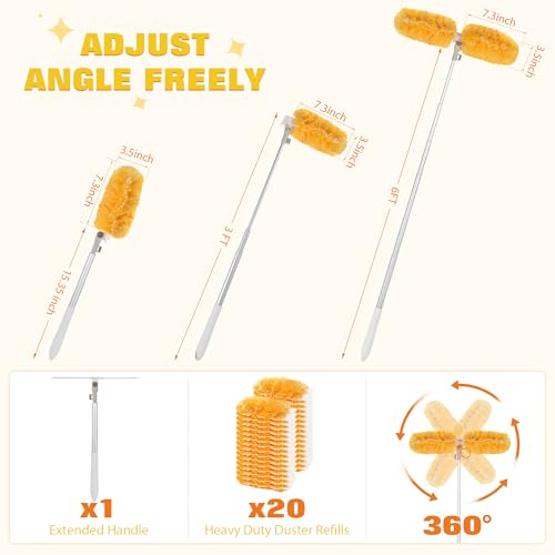 6 ft Extendable Duster Handle with 20 Pcs, 360° Heavy Duty Duster Refills Kit for Swiffer, 4X Electrostatic Microfiber for Cleaning Home, Effortlessly Reach Ceilings, Fans & Hard-to-Reach Areas