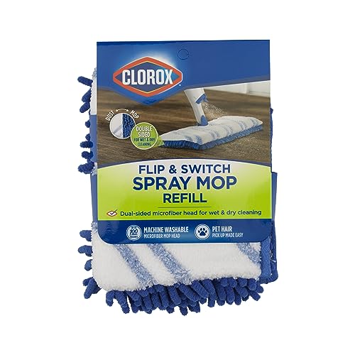 Clorox Ready Flip Spray Mop Refill Pad Machine-Washable Dual-Use Chennille & Microfiber Head, Blue