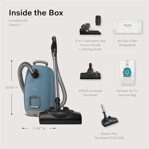 Miele Guard L1 Bagged Canister Vacuum Cleaner with AirClean Filter, Electro Plus Floorhead, AllTeQ Universal Floorhead, LED Display Panel, in Nordic Blue/Space Grey