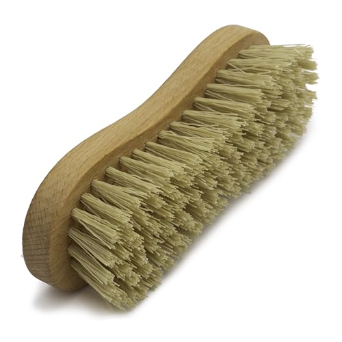 KONEX Nylon Fiber Economy Utility Cleaning Hand Brush | Heavy Duty Hand-Held Scrub Brush Stiff Bristles | Wooden Body, Ideal Scrub Brushes for Cleaning (Peanut Shaped)