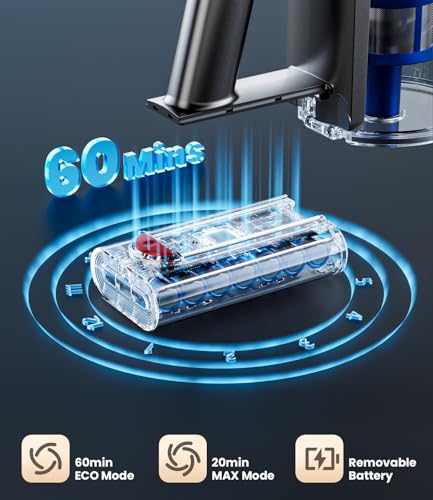 KARDV Cordless Vacuum Cleaner, 500W/40Kpa Vacuum Cleaners for Home, 60Mins Stick Vacuum with LED Display, Anti-Tangle & Wall Mount Charging, 8 in 1 Lightweight Vacuum for Hard Floors Carpet Pet Hair