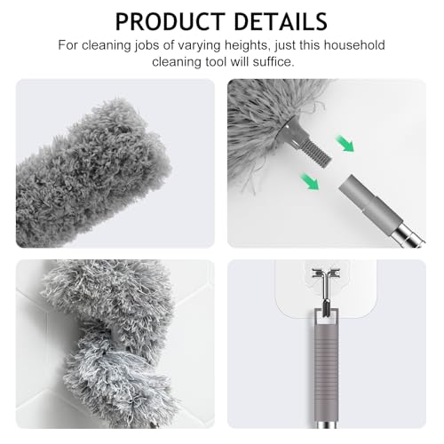 SetSail Extra-Long Dusters with Extension Pole 100-inch for Cleaning, Bendable Microfiber Head Washable Ceiling Fan Duster for High Ceilings, Furniture