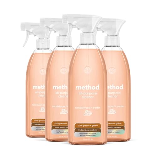Method All-Purpose Cleaner Spray, Sandalwood + Cedar - Cuts Grease & Grime on Counters, Glass, Sealed Wood & Floors, for Kitchen & Bathroom, 28 fl oz, 4 pack