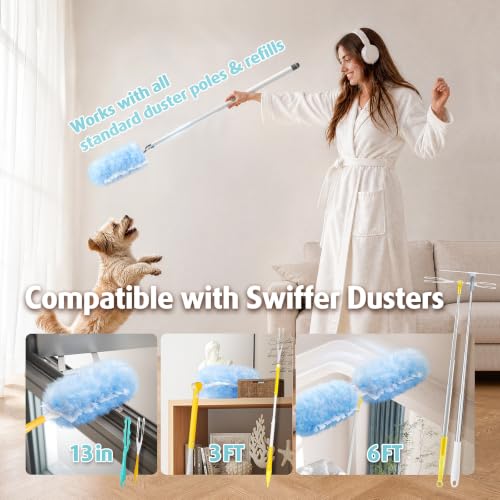 30 Count Heavy Duty Duster Refills with 3 ft Extendable Handle Starter Kit, Compatible with Swiffer Disposable Microfiber Feather Dusters for Cleaning Home