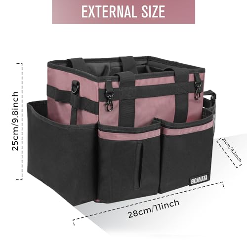 SCAVATA Compact Wearable Cleaning Caddy, Small Cleaning Caddy Supplies Organizer with Handle & Shoulder Straps for Housekeepers, Under Sink & Car Cleaning Tool Organizers Bag (LotusPink)