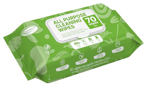 Air Jungles All Purpose Cleaning Wipes 70 Count, Extra Large 8" x 10" Heavy Duty for Car Interior, Kitchen, Bathroom, Gym Equitment, Tools - Non-Toxic Safe for Multi-Surface