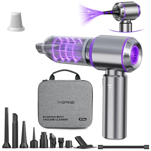 IYOFINE Vacuum/Air Duster 80,000RPM Super Power Mini Car Vacuum Cleaner 4-in-1 air Blower Gun Air Duster & Air Blower & Pump Hand Electric air Duster Handheld dust Blower Blower Cordless (Purple)