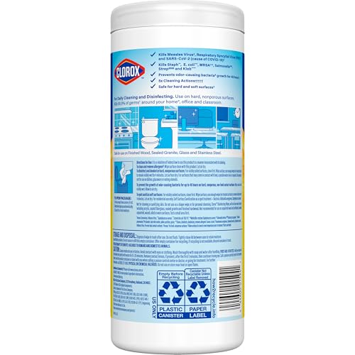 Clorox Disinfecting Cleaning Wipes, Bleach Free, Crisp Lemon, 35 Count (Pack May Vary)