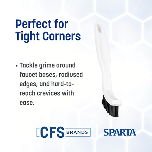 SPARTA Flo-Pac Grout Brush with Nylon Bristles, Scrubber with Handle for Bathroom and Kitchen Tile, 8", White