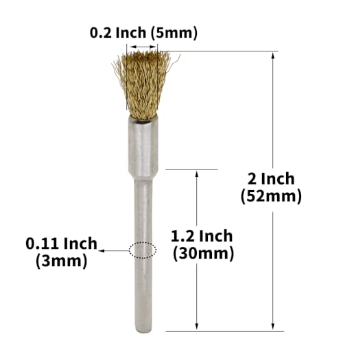 60-Piece Brass Wire Brush Set - Metal Rust Removal, Polishing, Cleaning - 1/8″ (3mm) Shaft - Removes Burrs, Dust, and Oxide Layer - Handles Rough Surfaces - Rotary Tool Accessories