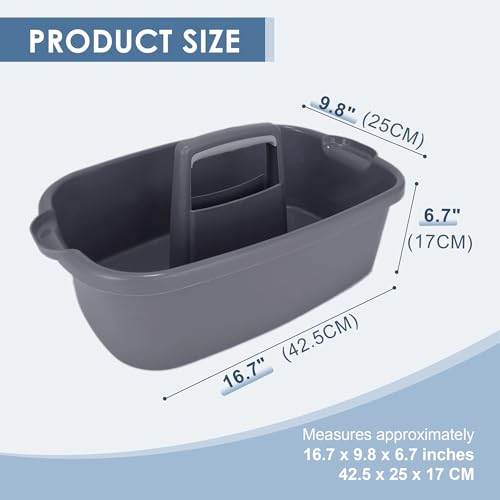 SYAOYI Large Cleaning Supplies Caddy Organizer, Portable Shower Caddy Plastic Basket with Handle, Stackable Tool Storage for Bathroom, Garden, Kitchen, Home Organization, Grey