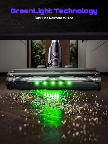 Cordless Vacuum Cleaner, 10 in 1 Stick Vacuum with Powerful Suction, Hose, Green LED Light, Anti-Tangle Brush, Lightweight Rechargeable Vacuum Cleaner for Home, Hardwood Floors,Pet Hair (Purple)