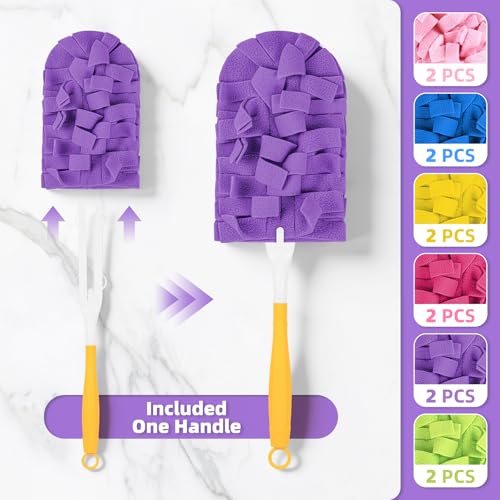 Nicemiya 12 PCS Fleece Reusable Duster Refills for Swiffer, Washable Heavy Duty Duster Pads, 360 Cleaning Pads for Fan, Window, Furniture, Floor(Include 1 Handle)