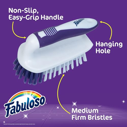 Fabuloso Cleaning Brush with Handle Compact Handheld Household Scrub Brush Kitchen Bathroom Baseboards Tile and Floors Firm Bristles Indoor Surface Cleaning White Purple 5.5 Inch Everyday Cleaning