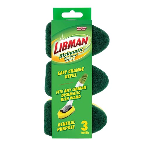 LIBMAN Dish Wand Refills - 3 Pk Dish Wand Sponge Refills - Durable - Non Scratch - Dishmatic Compatible, Fits Dishmatic Dishwands