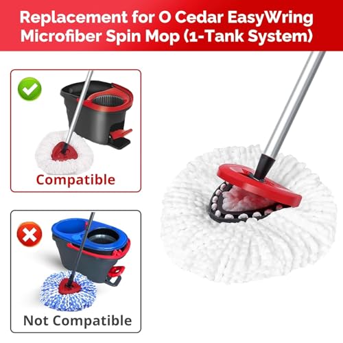 O-Cedar Spin Mop Head, Base, Handle Replacement for EasyWring 1 Tank System, 4 Microfiber Mop Refills, 1 Base and 30-58in Handle Set Combo, White