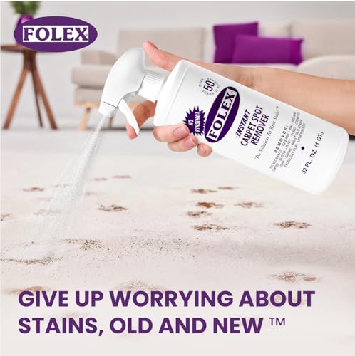 FOLEX Instant Carpet Spot Remover 32 oz – Powerful Stain Remover for Carpets, Upholstery & Rugs – Eliminates Pet Stains, Grease, Red Wine, Food, Makeup & More – With Reusable Cleaning Cloth - 1 Pack