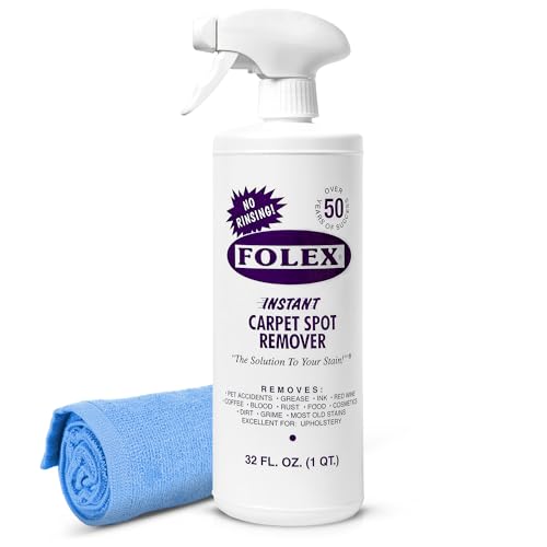 FOLEX Instant Carpet Spot Remover 32 oz – Powerful Stain Remover for Carpets, Upholstery & Rugs – Eliminates Pet Stains, Grease, Red Wine, Food, Makeup & More – With Reusable Cleaning Cloth - 1 Pack