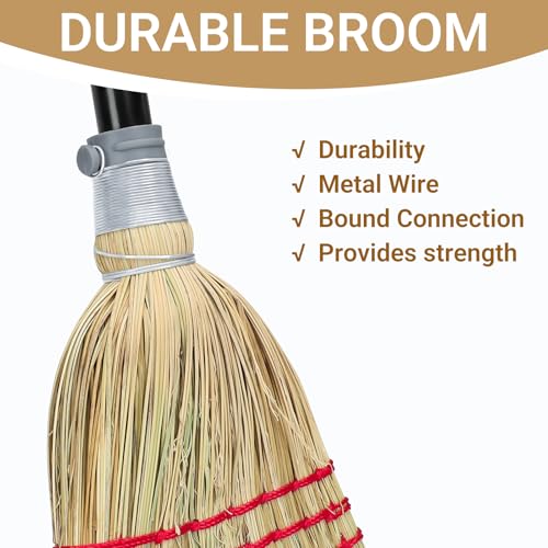 Corn Broom Outdoor, Household Indoor and Outdoor Broom Suitable for Sweeping Gravel, Fallen Leaves and Sand on Yard, Garage, Lawn, Stone Path and Concrete Floor
