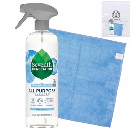Seventh Gen Non-toxic Eco-friendly All Purpose Streak-free Cleaner Degreaser, Fragrances Free, 23 Fl Oz bundled with Microfiber Cloth
