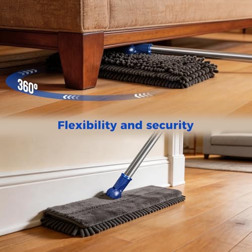 Masthome Microfiber Flat Mop, 16" Wide Floor Mop with 4 Reusable Pads & Hair Scraper, 360° Swivel Dual Sided Flip Mops, Wet Dry Dust Mop for Hardwood, Laminate, Tile, Pet Hai