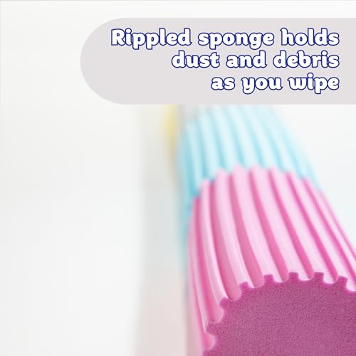 Scrub Daddy Damp Duster, Multipurpose Dusters for Cleaning - Wooden & Venetian Blind Cleaner Tool, Ridged Wet Dust Sponge for Skirting Board, Radiator, Blinds & Mirrors, Home Cleaning Products, Pink