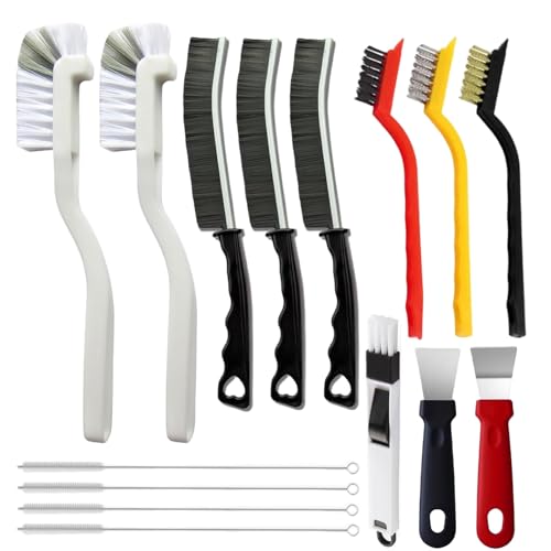 15Pcs Crevice Cleaning Brush Set, Hard Bristle Scrub Brushes Tools for Deep Cleaning Gap,Window Groove Cleaning Brush for Sliding Door Sill Tile Lines Shutter Corner Sink Teapot Bottle (1 Set)