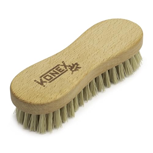 KONEX Nylon Fiber Economy Utility Cleaning Hand Brush | Heavy Duty Hand-Held Scrub Brush Stiff Bristles | Wooden Body, Ideal Scrub Brushes for Cleaning (Peanut Shaped)
